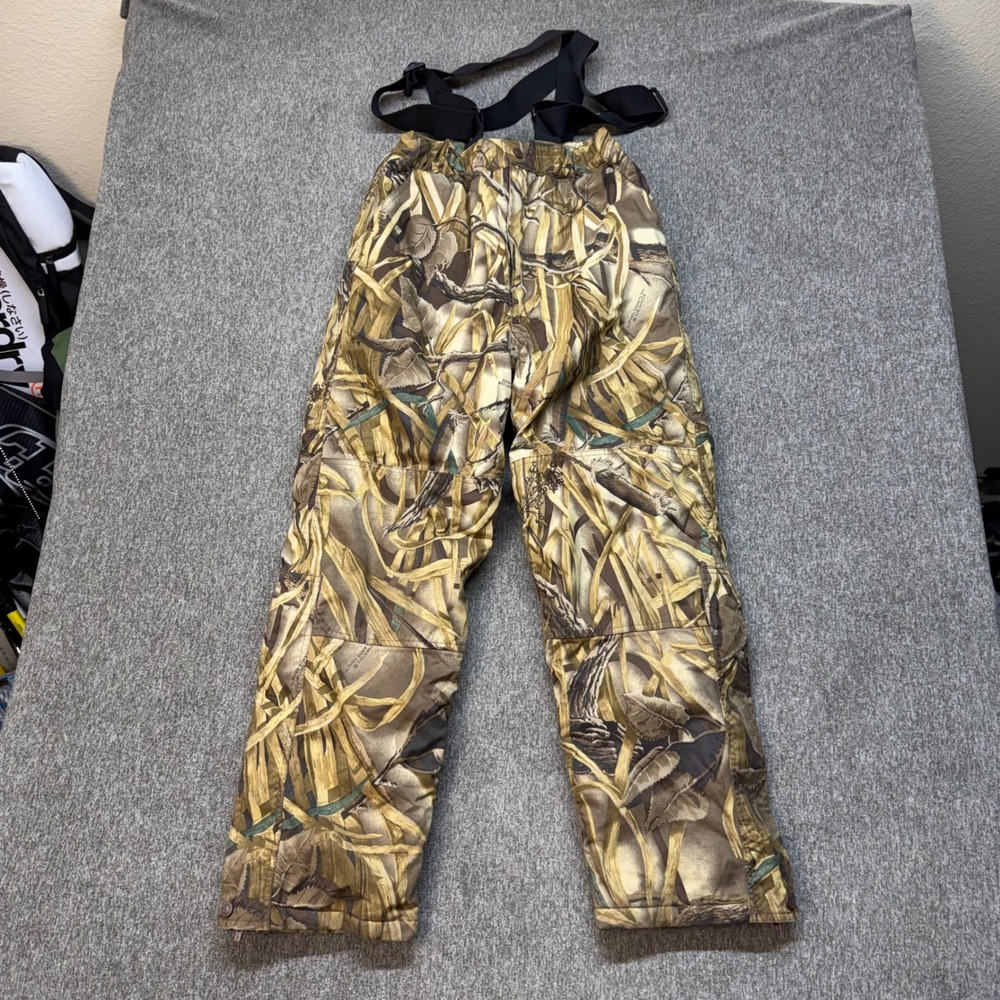 Cabelas Mens Advantage Wetlands Camo Insulated Hunting Pants Suspenders L Reg
